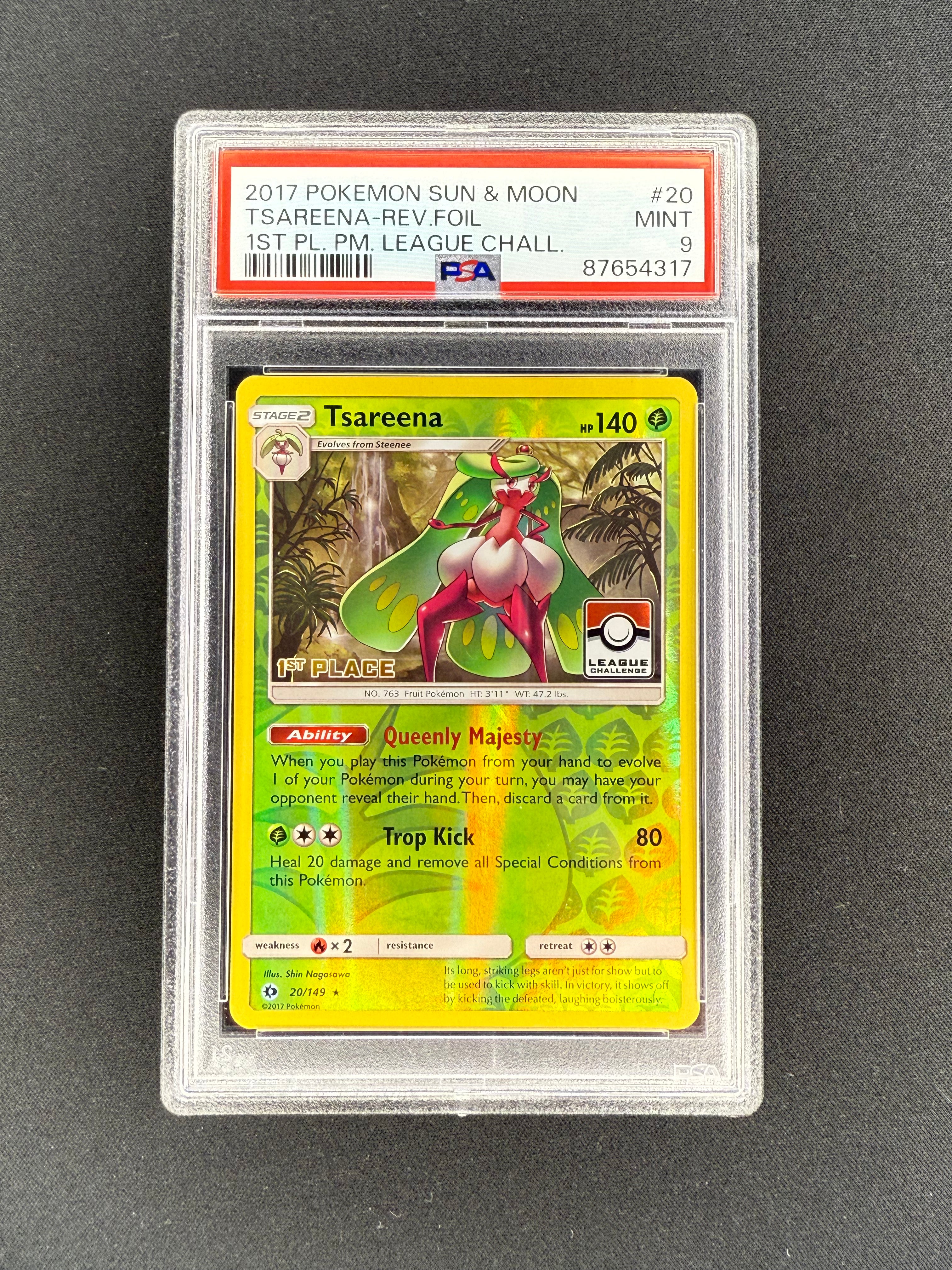 2017 Pokémon Sun &amp; Moon Tsareena Reverse holo 1st place Pokemon league Challenge PSA 9