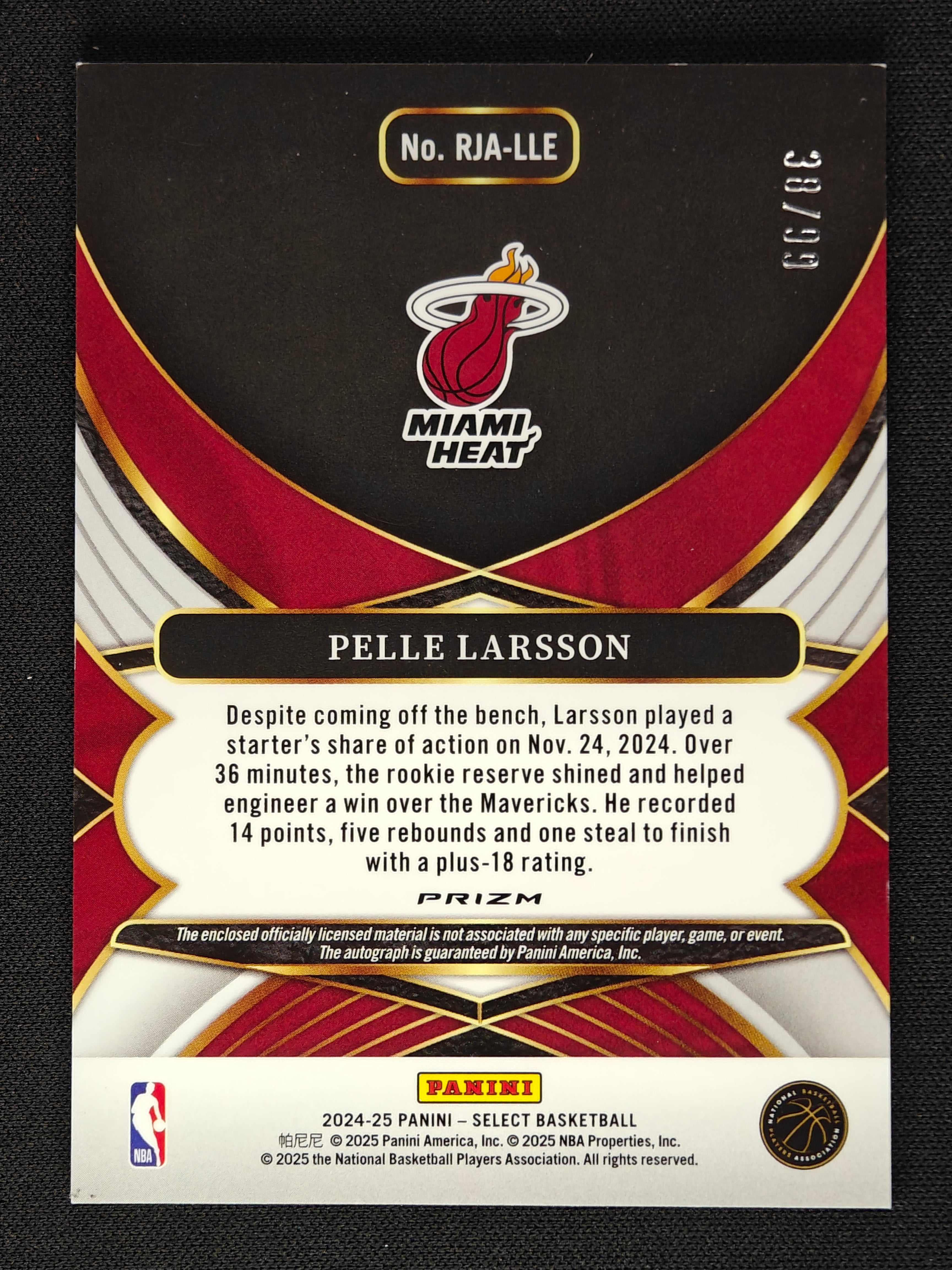 Pelle Larsson Rookie Patch Auto 2024-25 Select /99